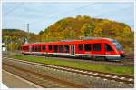Dieseltriebwagen 648 206 / 706 ein Alstom Coradia LINT 41 der DreiL�nderBahn als RB 95 (Au/Sieg-Siegen-Dillenburg), am 22.10.2013 an der Endstation dem Bahnhof Dillenburg, er f�hrt gerade in den