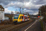 Der VT 205 Abp (95 80 0640 105-2 D-HEB), in Alstom Coradia LINT 27 der HLB (Hessische Landesbahn) am 05.02.2022, als RB 90  Westerwald-Sieg-Bahn  (Siegen - Au/Sieg – Altenkirchen - Westerburg)