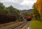   Auf den letzten vorhandenen Metern Gleis der Strecke zwischen Bahnhof Herdorf und Neunkirchen tätigt die KSW 45 (98 80 0276 016-9 D-KSW) eine MaK G 1204 BB der Kreisbahn Siegen-Wittgenstein mit