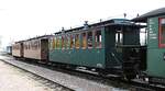 Historische Schmalspur-Personenwagen der K.Sächs.StsEB 286 K, 325 K und 343 K in Radebeul Ost am 11.04.2016.