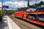 Die 187 146 (91 80 6187 146-6 D-DB) der DB Cargo AG f�hrt am 09 Juni 2026 mit einem Autotransportzug (vierachsiger Doppelstock-Autotransportwagen der Gattung Laaerrs der DB Cargo Logistics GmbH, ex DB Schenker ATG) durch Kirchen/Sieg in Richtung Siegen. 

Die Bombardier TRAXX F140 AC3 wurde 2017 von der Bombardier Transportation GmbH in Kassel unter der Fabriknummer 35451 gebaut. Die f�r 140 km/h konzipierte Lok hat nur die Zulassung f�r Deutschland.