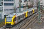   Drei abgestellte Alstom Coradia LINT 41 der HLB (Hessische Landesbahn) beim Bahnhof Gießen am 15.02.2014.