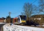   Der VT 126 ein Stadler GTW 2/6 der HLB (Hessische Landesbahn GmbH) am 28.12.2014 kurz vor dem Haltepunkt Obererbach (bei Altenkirchen/Westerwald).