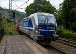 Die an die RTB Cargo vermietete Siemens Vectron MS - 193 172 (91 80 6193 172-4 D-Rpool) der Railpool GmbH (München) fährt am 31 Juli 2025 mit einem KLV-Zug durch den Bahnhof Kirchen/Sieg in