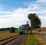 Nachschuss - VT 262 der vectus (95 80 0648 662-4 D-VCT) ein LINT 41 f�hrt am 02.09.2012 �ber den Hohen Westerwald, hier bei Hachenburg  in Richtung Hattert.