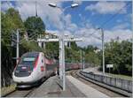 Ein TGV Lyria verl�sst Bellegarde (Ain) durch den erst von wenigen Jahren reaktivierten Bahnhofsteil in Richtung Bourg en Bresse und spart sich so den  Umweg  via Culoz.

26. Aug. 2024