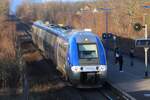 X-76793 treft am 14 Februar 2024 in Lingolsheim, unweit von Strasbourg ein mit ein RB Selestat--Strasbourg, die jedocht über eine Dieselstrecke fahrt und nicht über die elektrifizierter Hauptachse Strasbourg--Selestat--Colmar--MUlhouse.