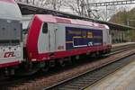 CFL Werbe Lok, h�lt mit ihrem Zug im Bahnhof Pafendall-Kierchbierg.