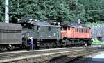 ÖBB 1080.06 und 1245.007-8 in Hieflau am 14.08.1986.