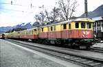 MBS Montafon-Bludenz-Schruns-Bahn ET 10.106 mit Wagenzug in ludenz im März 1989.
