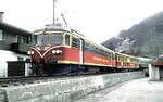 MBS Montafon-Bludenz-Schruns Bahn ET 10.103 mit Kurswagen aus dem Ruhrgebiet (Dortmund) in Schruns im März 1989.