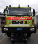 Rettungsfahrzeug Schiene/Strasse der Feuerwehr Lavin (RhB) Xm 2/2 9928, hier ausgestellt im Depotgel�nde Landquart zum Jubil�um 125 Jahre RhB am 10.05.2014.