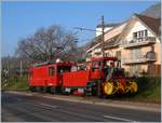 Die CEV MVR HGem 2/2 2501 mit einer neuen Schneefr�se auf Testfahrt bei Blonay (auf der Strecke der Blonay-Chamby Bahn).