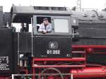 01 202 auf der Drehscheibe im Bw Dresden Altstadt beim 7.Dresdner Dampfloktreffen am 17.04.2015.