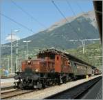 Das braune Krokodil Ce 6/8 14258 kurz vor der Abhfahrt Richtung Goppenstein in Brig am 20.