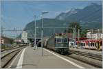 Die noch gr�ne Re 6/6 11646 mit dem  Spaghetti Zug in Aigle.