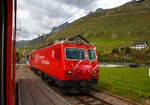Wir sind am 07 September 2021 mit dem MGB Regionalzug von Andermatt nach Visp (auf der Furka-Oberalp-Bahn) unterwegs, in m�ssen wir Hospental (von lateinisch hospitale „Herberge“)  den
