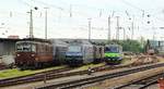 BLS Re 4/4 I 177, Re 465 013 und Re 4/4 II 503 sowie drei andere Maschinen standen am 01.06.2012 abgestellt im Bhf Basel Bad.