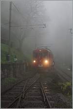 Der Bernina Bahn ABe 4/4 35 der Blonay-Chamby Bahn kehrt kehrt von seiner ersten Fahrplanmässigen Fahrt nach Chaulin zurück und verlässt die Stecke Chamby-Blonay um bei dieser recht