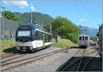 Festival Suisse de la vapeur 2026 (Schweizer Dampffestival 2026) - erste Eindr�cke: In Blonay rangiert der MOB BCFe 4/4 N� 11 der Chamby Bahn, w�hrend der CEV MVR ABeh 2/6 7502 Blonay in Richtung Les Pl�iades �ber die nun zahnradlosen Weichen verl�sst. 

23. Mai 2026