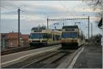 CEV GTW Schienenwohnwagen in Ursprungs und Neulackierung bei der Kreuzung in St- L�gier-Gare am 26.