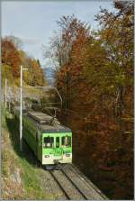 Der AOMC BDeh 4/4 501 von Champ�ry kommend, erreicht den ersten Zahnstangenabschnitt.