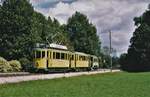 ASSOCIATION NEUCHATELOISE DES AMIS DU TRAMWAY  ANAT/TRN  Sonderzug bestehend aus Be 2/2 73, 1922 + B2 143, 1914 + B2i 1, 1894 bei Colombier unterwegs auf der Fahrt nach Boudry im September 1994.