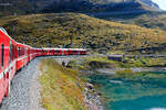 Gef�hrt von dem ALLEGRA-Zweispannungstriebzug ABe 8/12 RhB 3504  Dario Cologna  erreichen wir mit unserem RhB-Regionalzug nach Tirano am 06.09.2021 bald Ospizio Bernina, den h�chsten Punkt der
