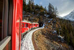 Geführt RhB ABe 4/4 III Bernina-Triebwagen 54  Hakone / 箱根町  und 53  Tirano  fährt unser RhB Bernina-Regio von Tirano nach St.