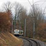 Der Be 2/6 - 7001 (Stadler Elektrischer Niederflur-Doppelgelenk-Leichttriebwagen Typ GTW 2/6) der MVR (Transports Montreux–Vevey–Riviera) ex CEV (Chemins de fer �lectriques Veveysans)