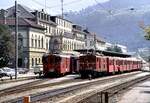 HGe 4/4 Nr.16 und Deh 4/4 Nr.22 beide der BVZ auf dem Bahnhofsvorplatz in Brig am 21.08.1979.