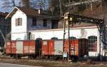 Gedeckte 2-achsige G�terwagen Gk 35 und 36 der CEV am 26.02.2012 in Vevey.