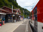 Der Zentralbahn (ex SBB Brünigbahn) Bahnhof Brienz am 09.09.2021.